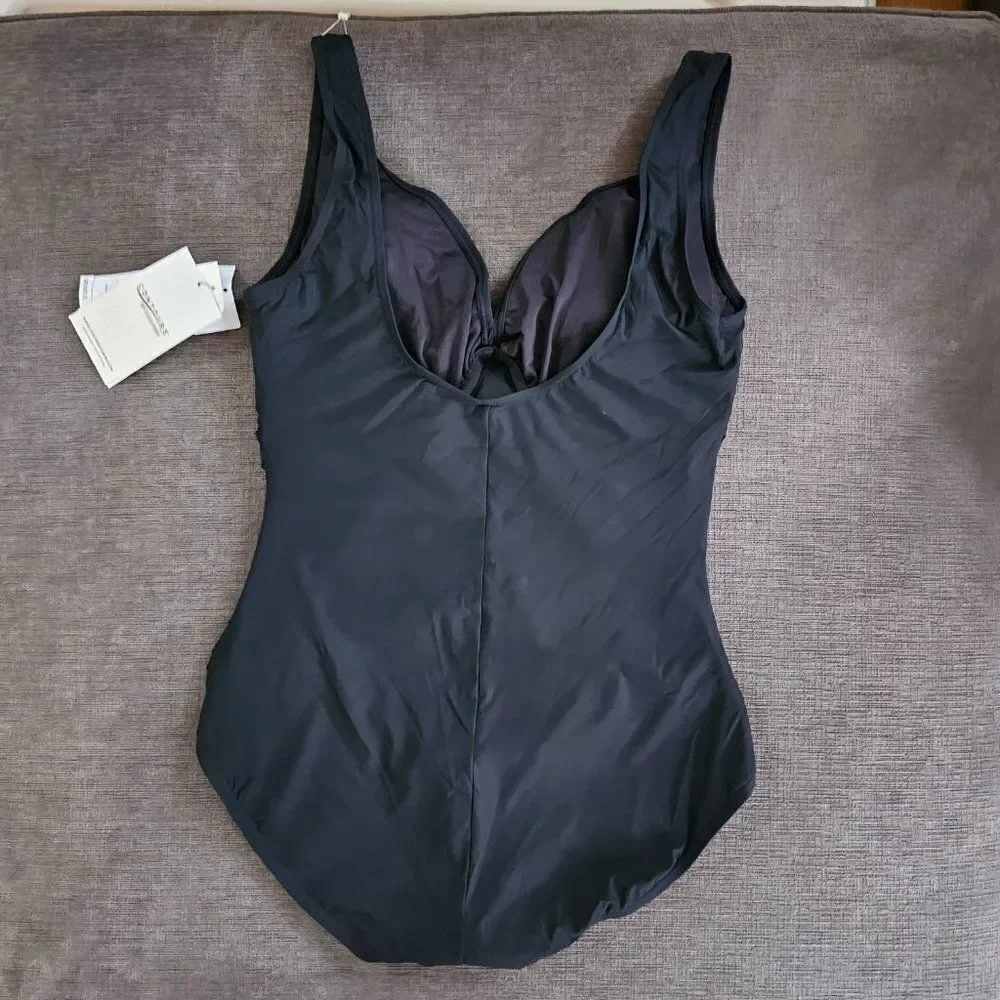 Contours Women's Black V-Neck Bra Sized Underwire 1-Piece Swimsuit Size 16 - Picture 12 of 14